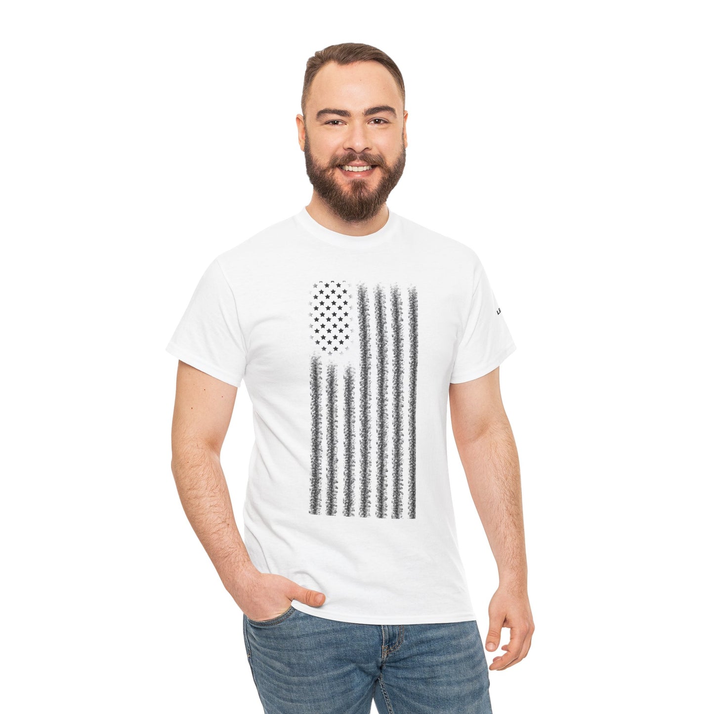 Unisex Heavy Cotton Tee - 'Divided We Fall' Graphic American Flag Tee