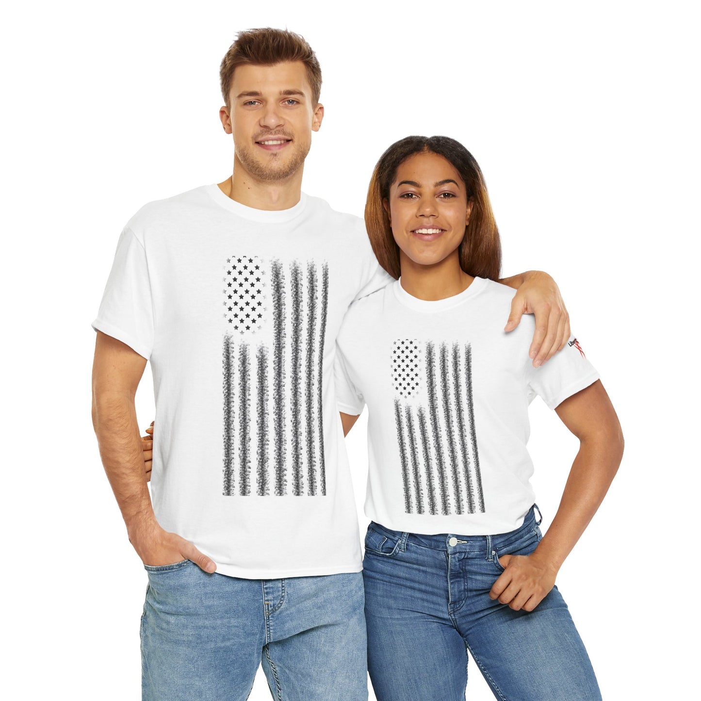 Unisex Heavy Cotton Tee - 'Divided We Fall' Graphic American Flag Tee