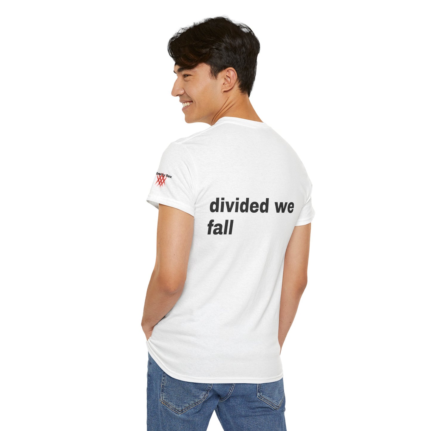 Unisex Heavy Cotton Tee - 'Divided We Fall' Graphic American Flag Tee
