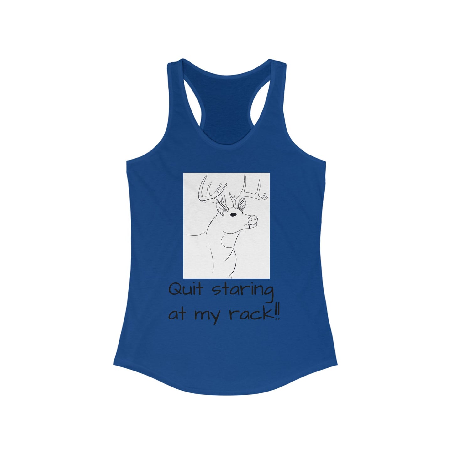 Funny Women's Racerback Tank - "Quit Staring at My Rack!!" - Perfect for Casual Outings and Outdoor Events