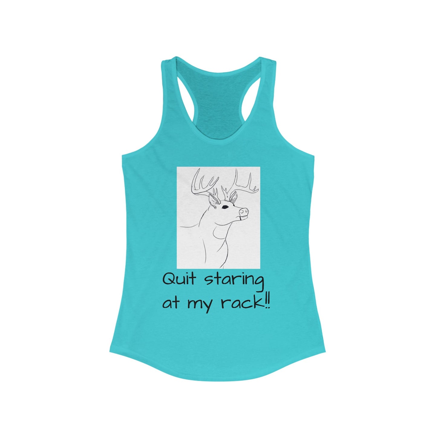 Funny Women's Racerback Tank - "Quit Staring at My Rack!!" - Perfect for Casual Outings and Outdoor Events