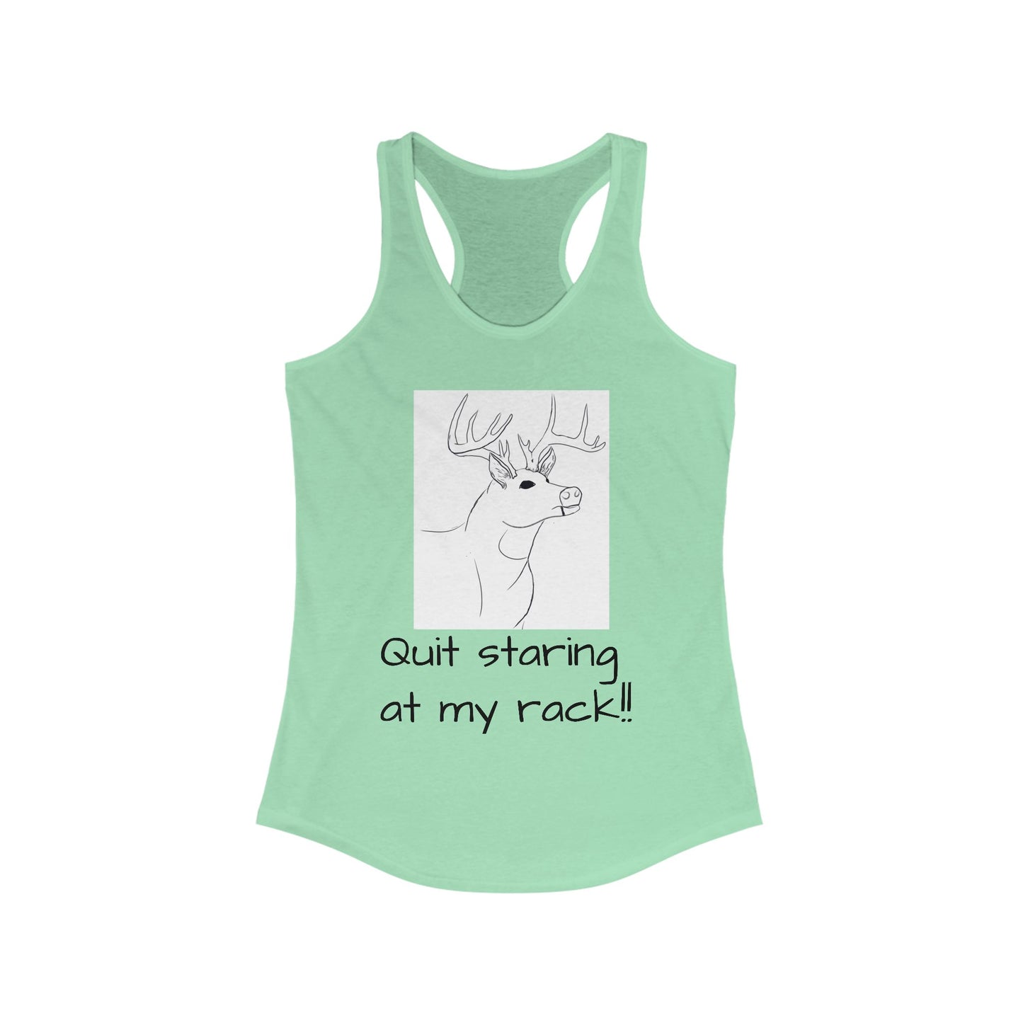 Funny Women's Racerback Tank - "Quit Staring at My Rack!!" - Perfect for Casual Outings and Outdoor Events